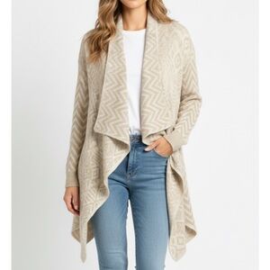 *BIN* FADED GLORY Knit Acrylic Open Cardigan Sweater, Women’s 2X, Beige White